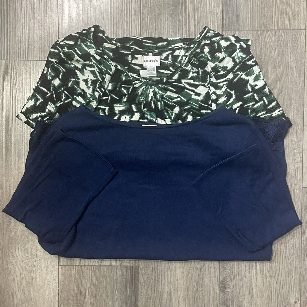 Chico’s Blouses Shirts Women's 2 Blue White Casual Business Long Sleeve Bundle